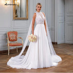 NumberSea Off the Shoulder Sleeveless Lace O Neck Wedding Dresses