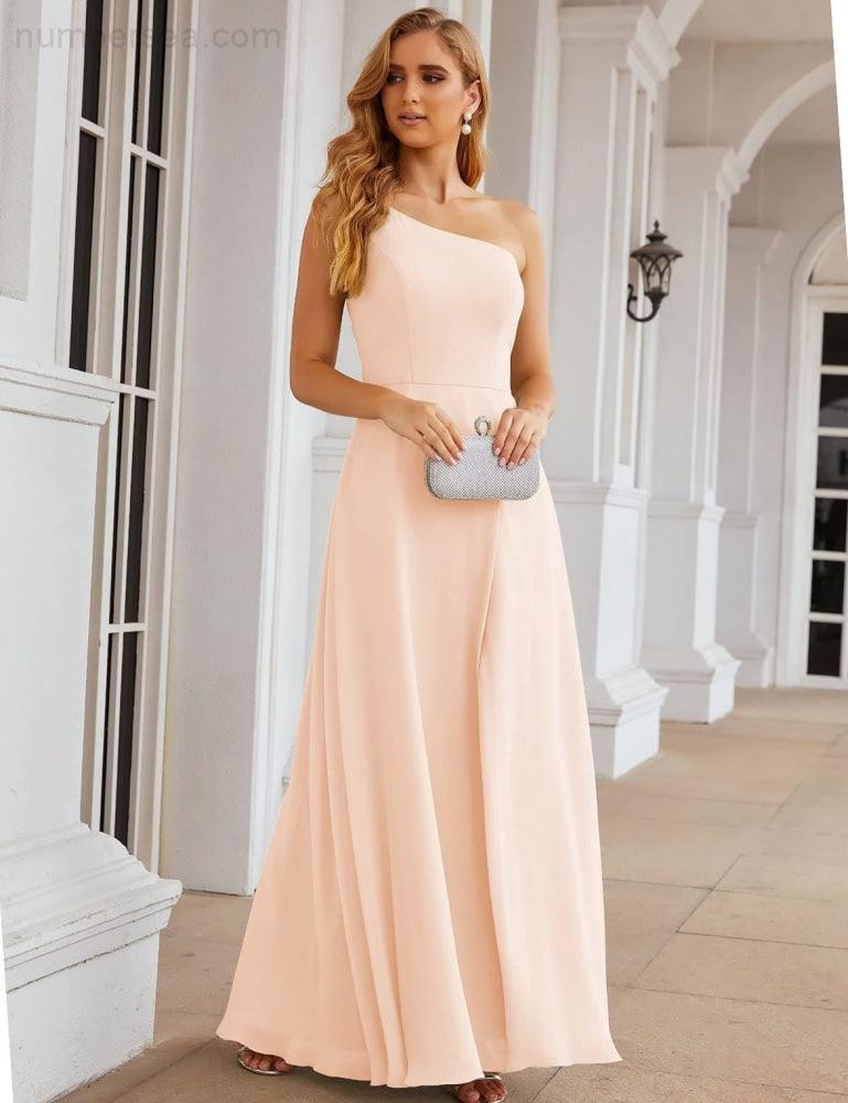 Numbersea One Shoulder Chiffon Bridesmaid Dresses Long Formal Homecoming Prom Gowns for Women Party Wedding Evening SEA28052
