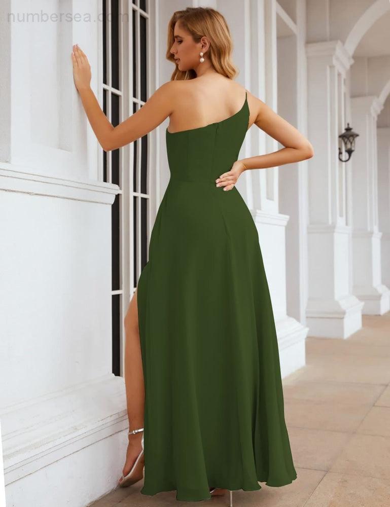 Numbersea One Shoulder Chiffon Bridesmaid Dresses Long Formal Homecoming Prom Gowns for Women Party Wedding Evening SEA28052