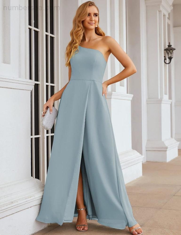 Numbersea One Shoulder Chiffon Bridesmaid Dresses Long Formal Homecoming Prom Gowns for Women Party Wedding Evening SEA28052