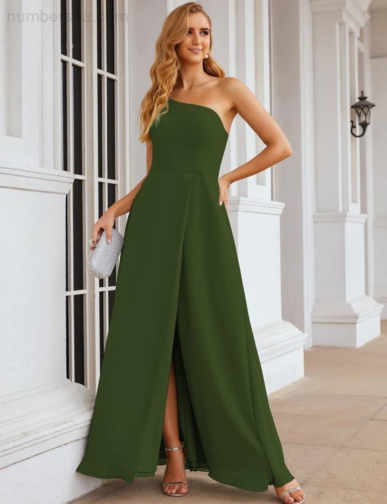 Numbersea One Shoulder Chiffon Bridesmaid Dresses Long Formal Homecoming Prom Gowns for Women Party Wedding Evening SEA28052