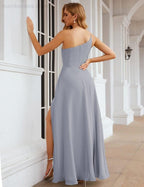 Numbersea One Shoulder Chiffon Bridesmaid Dresses Long Formal Homecoming Prom Gowns for Women Party Wedding Evening SEA28052
