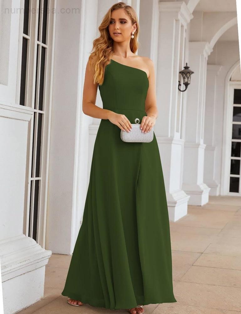 Numbersea One Shoulder Chiffon Bridesmaid Dresses Long Formal Homecoming Prom Gowns for Women Party Wedding Evening SEA28052