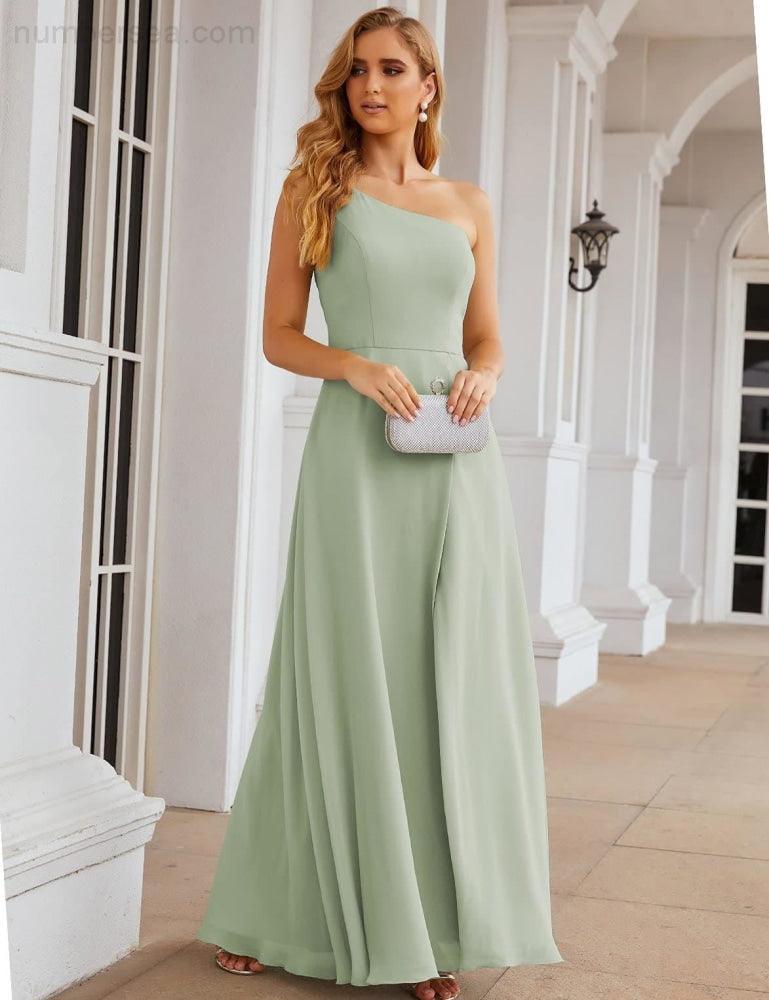 Numbersea One Shoulder Chiffon Bridesmaid Dresses Long Formal Homecoming Prom Gowns for Women Party Wedding Evening SEA28052