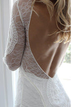 NumberSea Open Back Wedding Dresses Beautiful Lace Backless Long Sleeve Bridal Gown,MW435