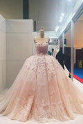 NumberSea Pink Lace Beaded Ball Gown Applique Wedding Dresses Quinceanera Dress, MW204