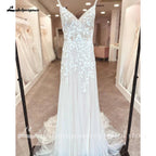 NumberSea Plunging Lace Appliques Open Back Wedding Dress V Neck Spaghetti Straps 2025 Bride Wedding Dress robe de soirée