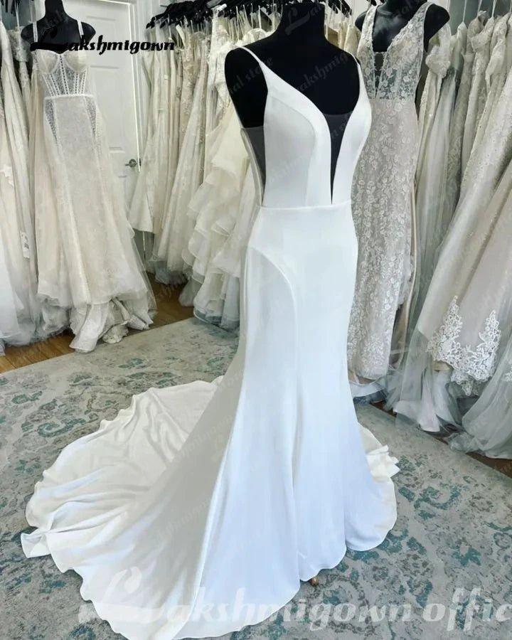 NumberSea Plunging V Neck Mermaid Wedding Gowns 2025 Robes Sexy Bridal Boho Beach Wedding Dress Backless