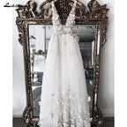 NumberSea Pretty 3D Flower Pearls Wedding Dresses robe mariage femme Sexy Backless Lace Sexy Beach Bridal Gowns Vestido De Noiva Casamento