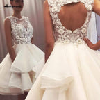 NumberSea Pretty Organza Ruffles Wedding Dress Short Vintage Lace Flowers
