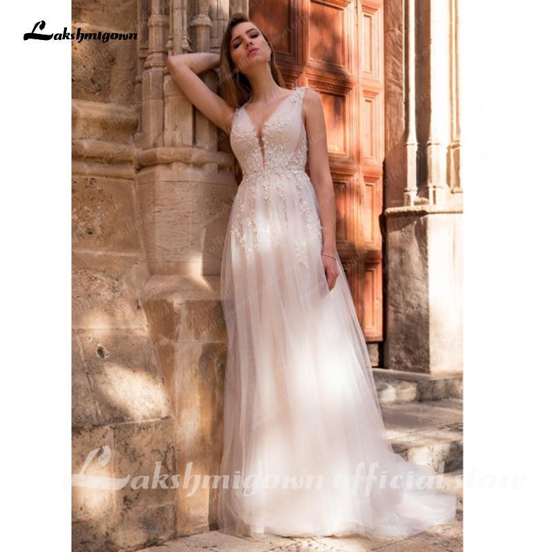 NumberSea Princess champagne Wedding Dress Lace Up Back Beaded