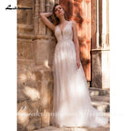 NumberSea Princess champagne Wedding Dress Lace Up Back Beaded