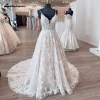 NumberSea Princess Lace Wedding Dress Robe de mariee Sexy Bridal Plunging V Neck Tulle Boho Wedding Gown Backless