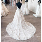 NumberSea Princess Lace Wedding Dress Robe de mariee Sexy Bridal Plunging V Neck Tulle Boho Wedding Gown Backless