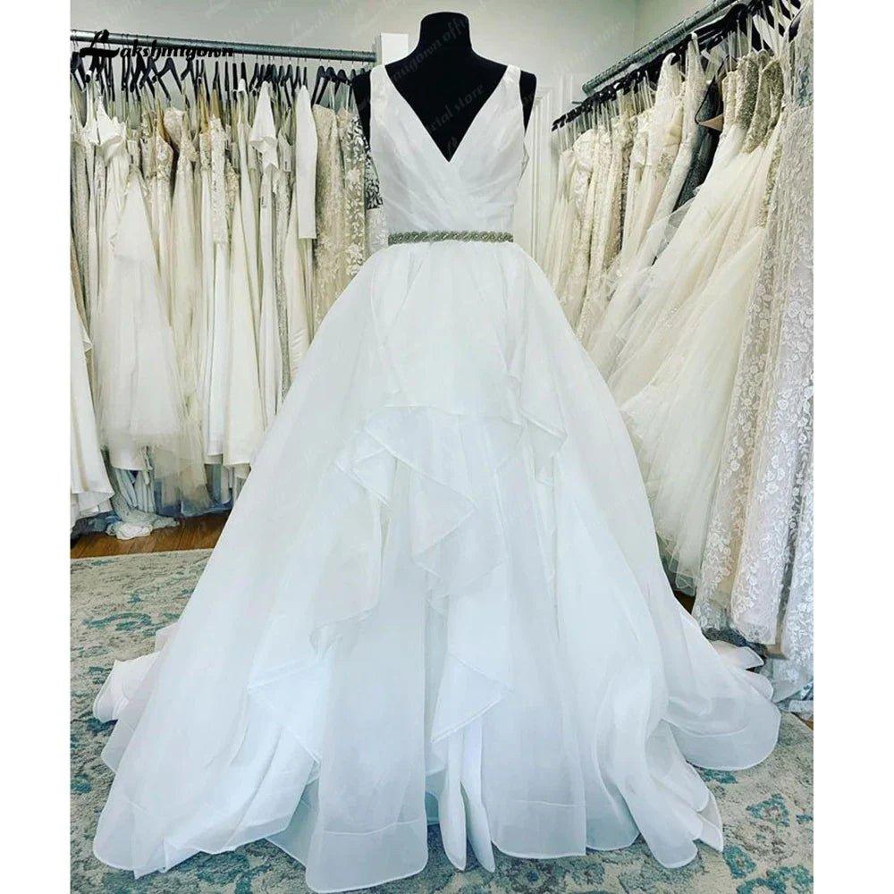 NumberSea Princess Wedding Dresses V Neck Pleat Ruffled A-Line Custom Made Bride Gowns Floor Length vestido de noiva