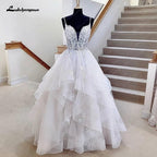 NumberSea Puffy Tulle Wedding Dress Vestidos Civil Boho Spaghetti Strap Long Bride Dress Elegant Party Gowns