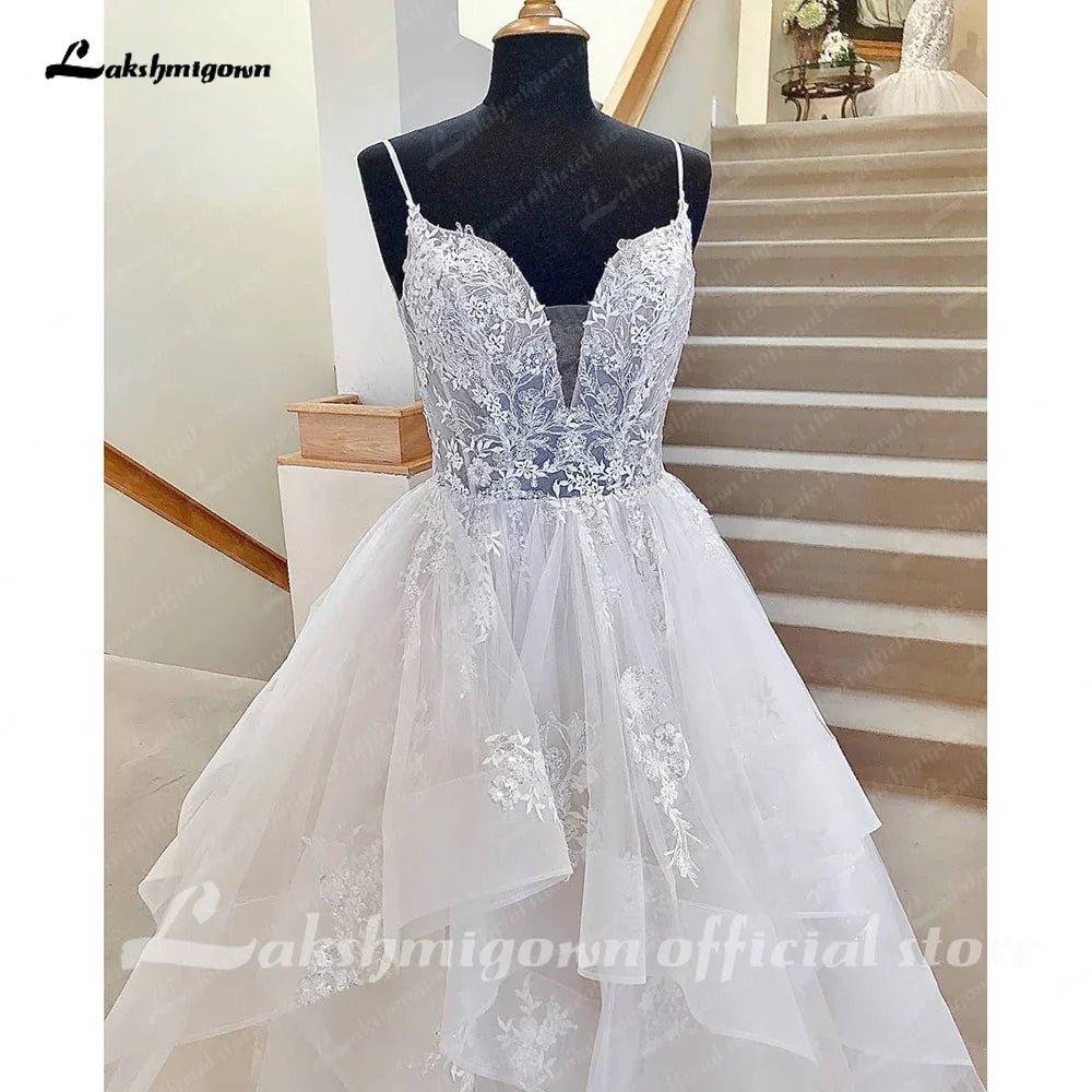 NumberSea Puffy Tulle Wedding Dress Vestidos Civil Boho Spaghetti Strap Long Bride Dress Elegant Party Gowns