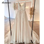 NumberSea Robe Civil Boho Champagne Lace V Neck A Line Beach Wedding Dress 2025 Bridal Gowns Custom Made Vestidos