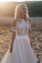 NumberSea Robe De Mariee Bohemian Wedding Dresses New Design Lace Satin Bridal Gowns Button Back A-Line Wedding Dress