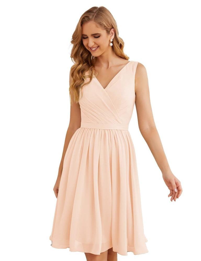 Baoleely V-Neck Bridesmaid Dresses Chiffon Short Knee Length Formal Prom Gowns for Women Party Homecoming  SEA28062
