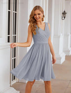 Baoleely V-Neck Bridesmaid Dresses Chiffon Short Knee Length Formal Prom Gowns for Women Party Homecoming  SEA28062