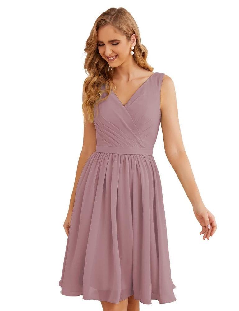 Baoleely V-Neck Bridesmaid Dresses Chiffon Short Knee Length Formal Prom Gowns for Women Party Homecoming  SEA28062