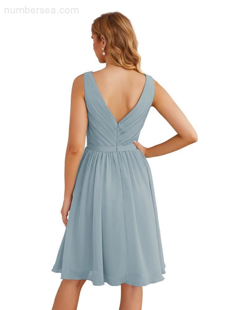 Baoleely V-Neck Bridesmaid Dresses Chiffon Short Knee Length Formal Prom Gowns for Women Party Homecoming  SEA28062