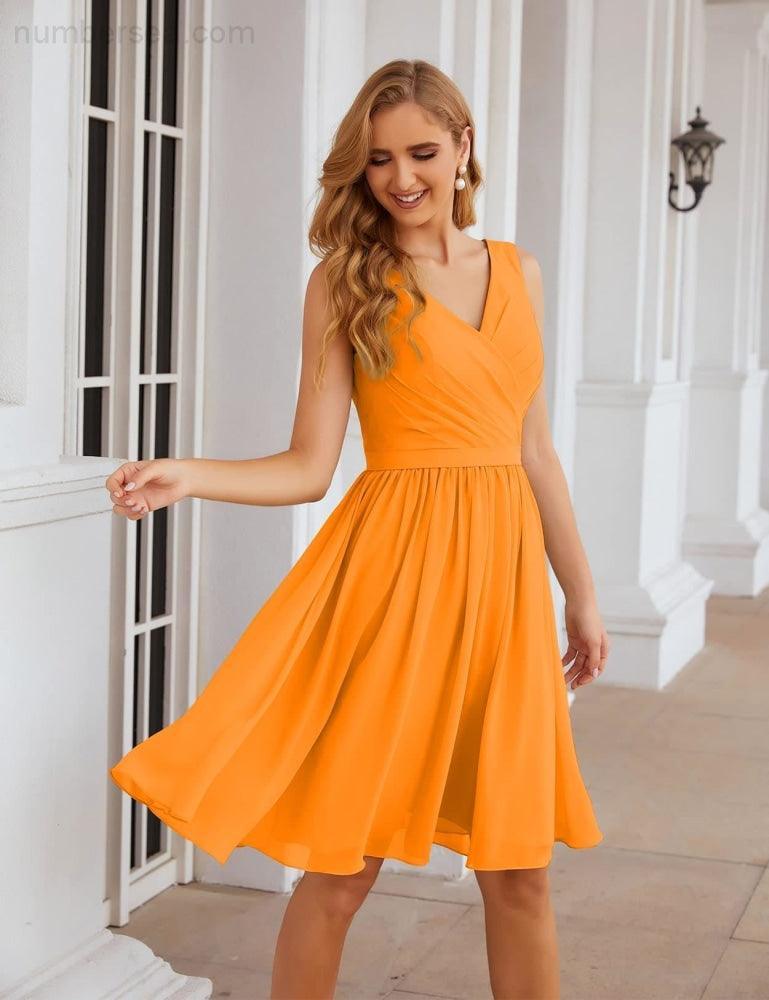 Baoleely V-Neck Bridesmaid Dresses Chiffon Short Knee Length Formal Prom Gowns for Women Party Homecoming  SEA28062