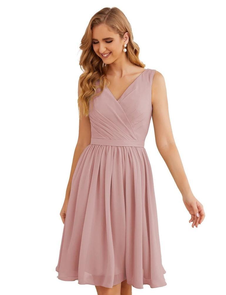 Baoleely V-Neck Bridesmaid Dresses Chiffon Short Knee Length Formal Prom Gowns for Women Party Homecoming  SEA28062
