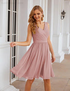 Baoleely V-Neck Bridesmaid Dresses Chiffon Short Knee Length Formal Prom Gowns for Women Party Homecoming  SEA28062