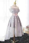 Off-the-Shoulder High Low Tulle Homecoming Dress With Appliques