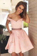 Off the Shoulder Short Party Dress Homecoming Dress with Pockets