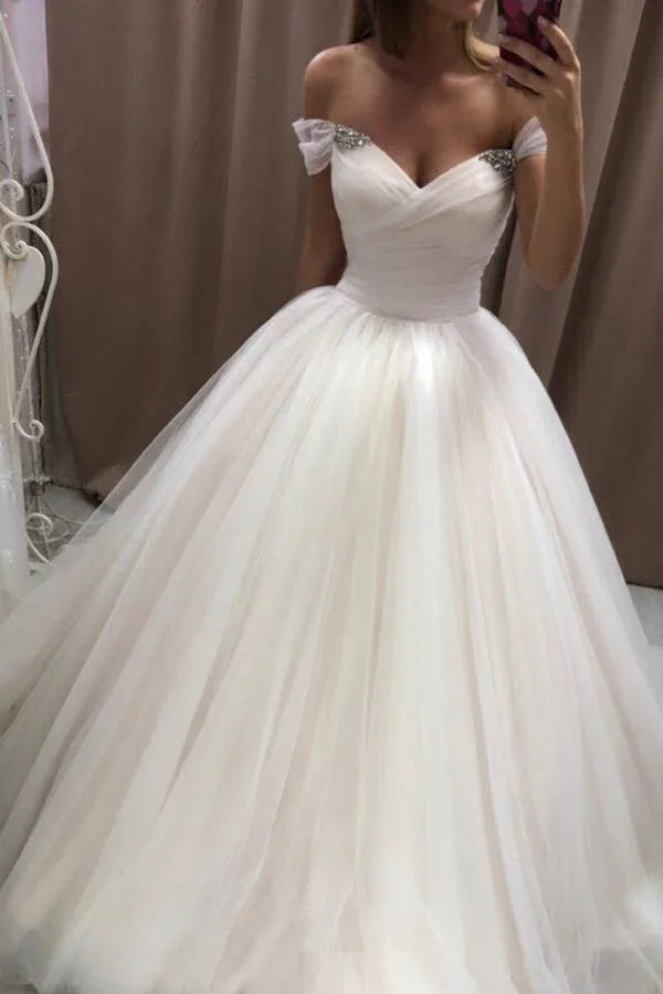 Off The Shoulder Tulle Sweetheart Wedding Dresses Bridal Gown