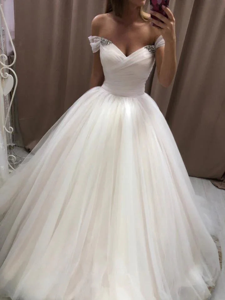 Off The Shoulder Tulle Sweetheart Wedding Dresses Bridal Gown