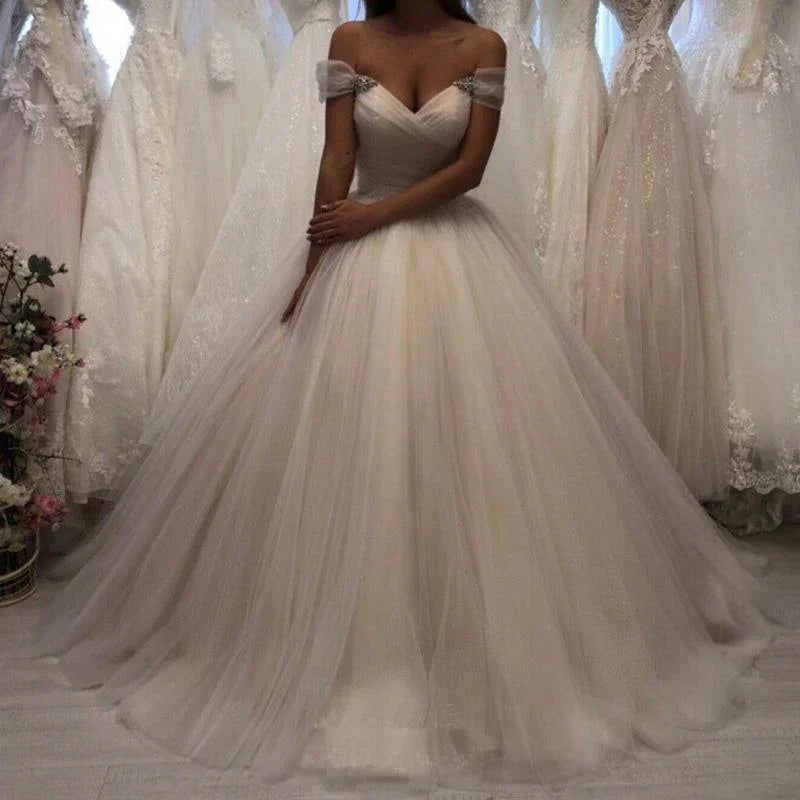 Off The Shoulder Tulle Sweetheart Wedding Dresses Bridal Gown