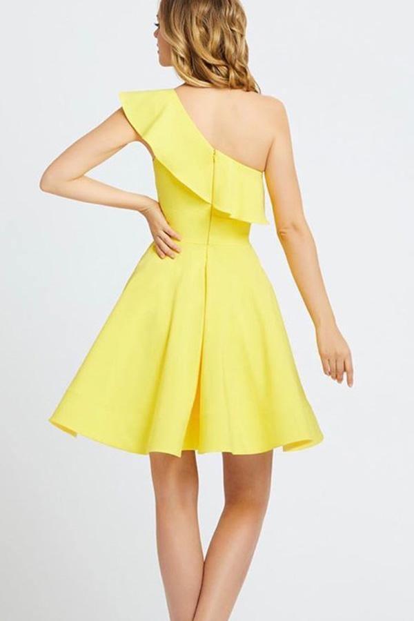 One Shoulder Ruffled Short Prom Dress Homecoming Dress