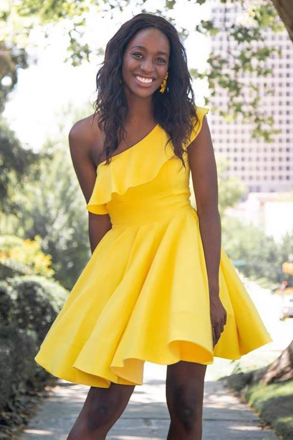 One Shoulder Ruffled Short Prom Dress Homecoming Dress