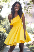 One Shoulder Ruffled Short Prom Dress Homecoming Dress