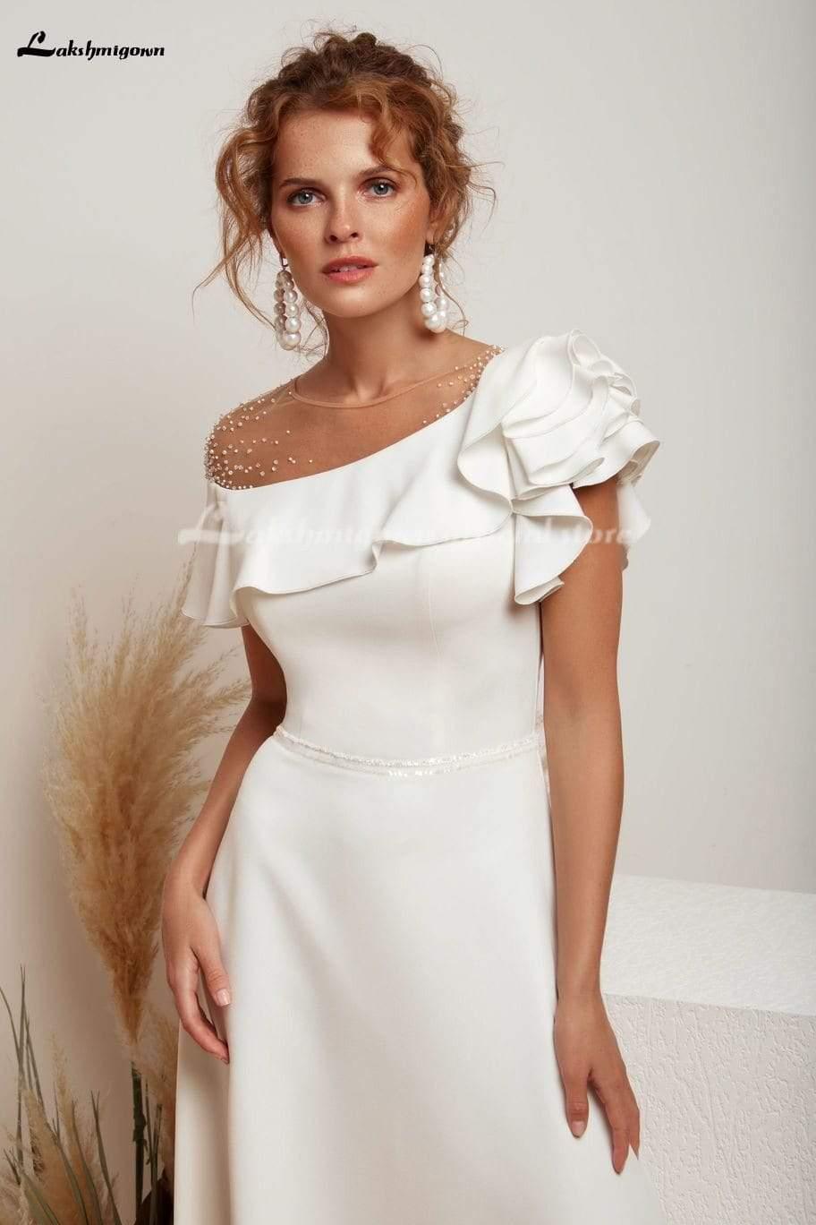 NumberSea One shoulder satin Wedding Dress Elegant A-Line