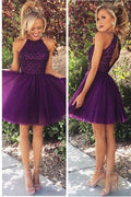 Open Back Halter Beaded Homecoming Cocktail Dresses