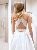 Open Back Wedding Dresses Pockets A-line Criss-Cross Bridal Gown