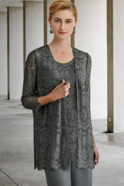 Pantsuit 3 Piece Suit Mother of the Bride Dress Plus Size With Lace