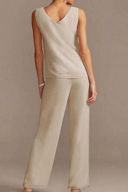 Pantsuit Mother of the Bride Dress Floor Length Chiffon Lace 3/4 Length Sleeve