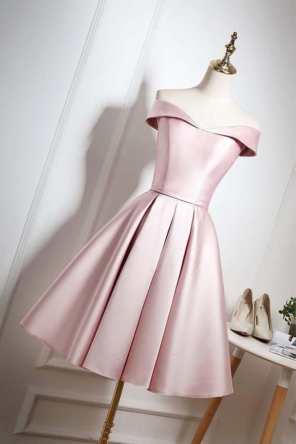 Pearl Off Shoulder Knee Length Party/Homecoming Dress with Ruffle