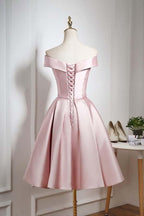Pearl Off Shoulder Knee Length Party/Homecoming Dress with Ruffle