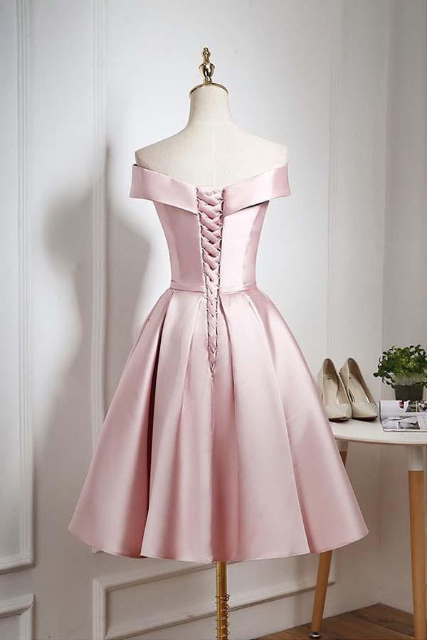 Pearl Off Shoulder Knee Length Party/Homecoming Dress with Ruffle