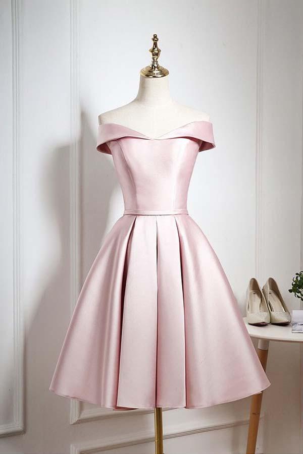 Pearl Off Shoulder Knee Length Party/Homecoming Dress with Ruffle