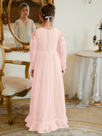 A-line Chiffon Floor-length Ivory First Communion Dress