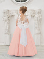 Detachable  Lace Tulle Sweep Train Flower Girl Dress
