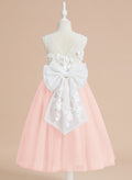 Floral Lace and Large Bow Tea-length Dress